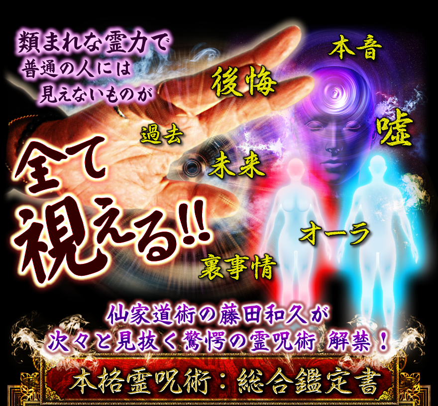 類まれな霊力で普通の人には見えないものが全て視える!!　本音　後悔　過去　嘘　未来　オーラ　裏事情　仙家道術の藤田和久が次々と見抜く驚愕の霊呪術　解禁！　本格霊呪術：総合鑑定書